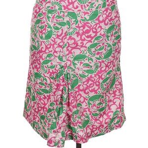 L L. Bean A-Line Skirt Seacoast Crab Lobster Printed Size 8 Pink Green